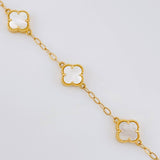 Pulso Trebol Nacar Blanco Diamantado 4.15gr / 17.5cm-19.5cm / 10mm Oro Amarillo Nac.Esp. 18K
