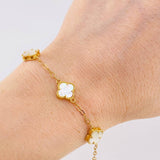 Pulso Trebol Nacar Blanco Diamantado 4.15gr / 17.5cm-19.5cm / 10mm Oro Amarillo Nac.Esp. 18K