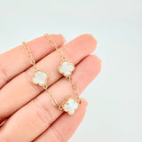 Pulso Trebol Nacar Blanco Diamantado 4.15gr / 17.5cm-19.5cm / 10mm Oro Amarillo Nac.Esp. 18K