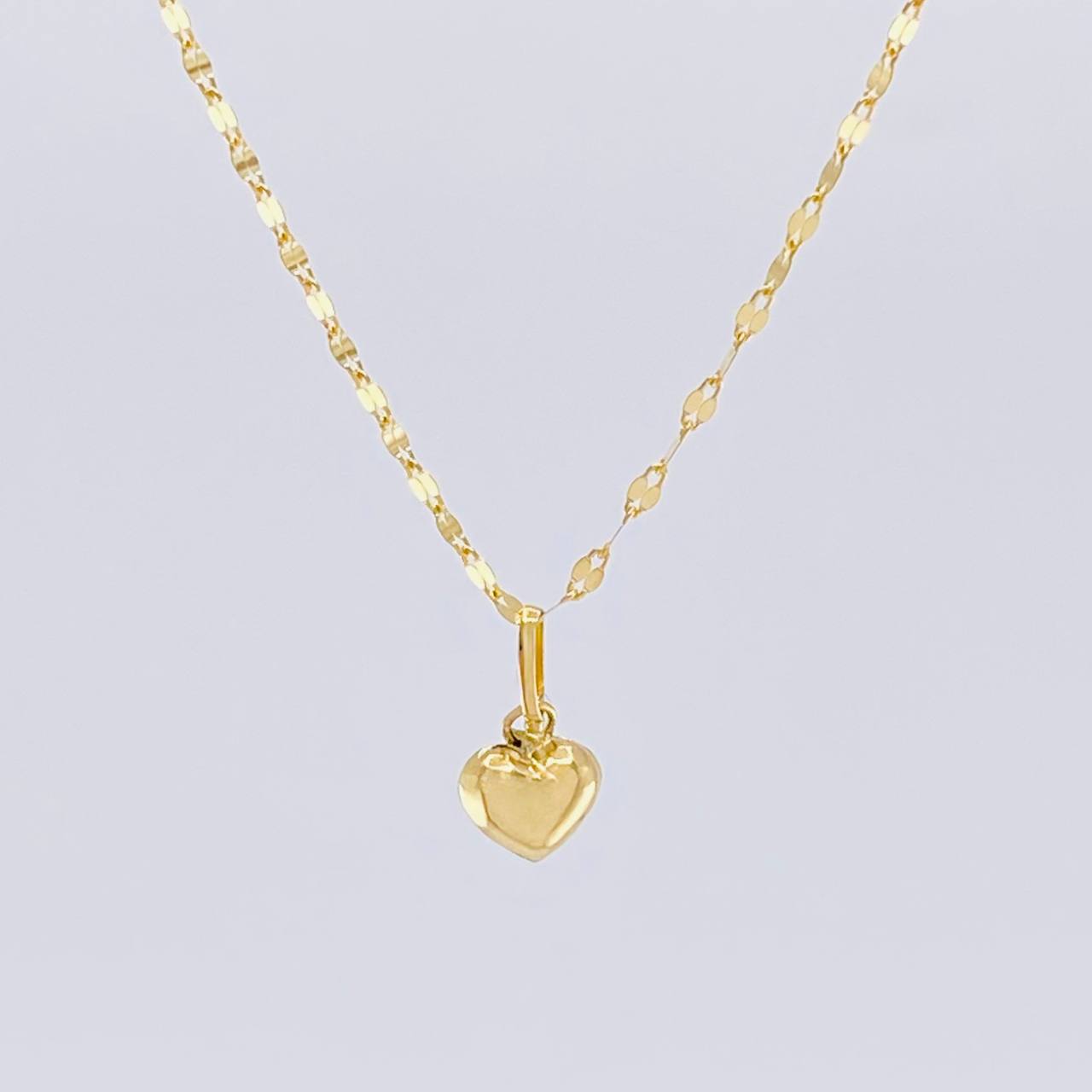 Set Cadena Flor Espejo + Dije Corazón / 1.3gr / 50.4 cm Oro Amarillo 18K