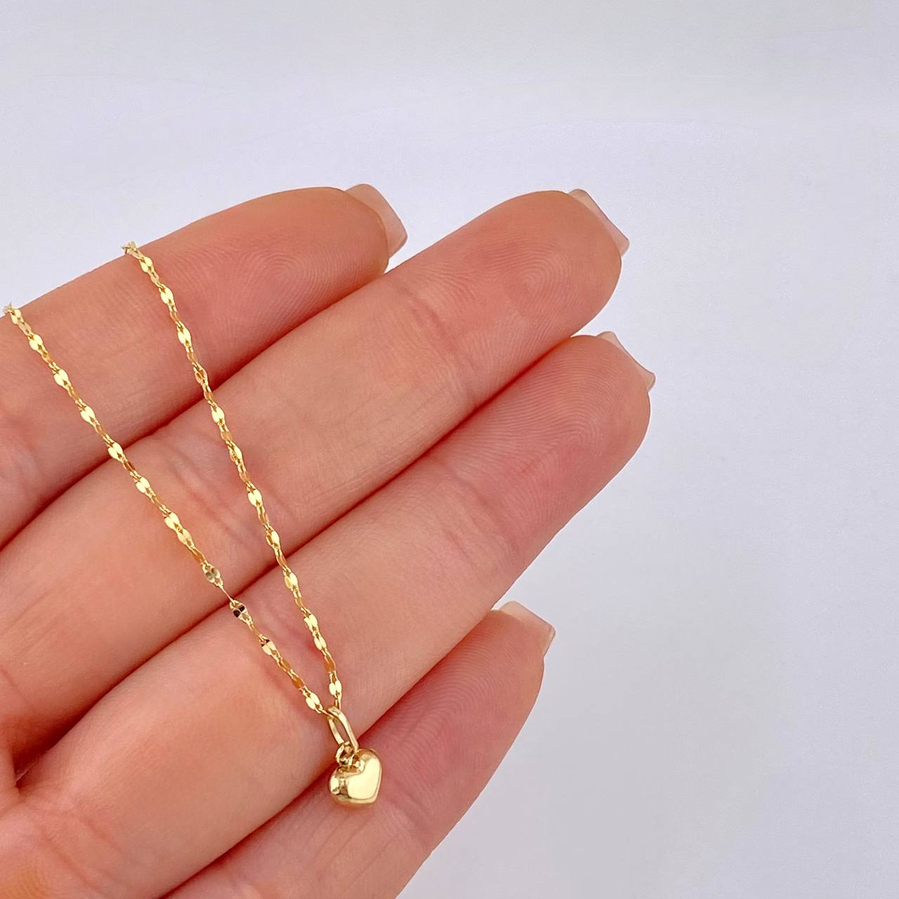 Set Cadena Flor Espejo + Dije Corazón / 1.3gr / 50.4 cm Oro Amarillo 18K