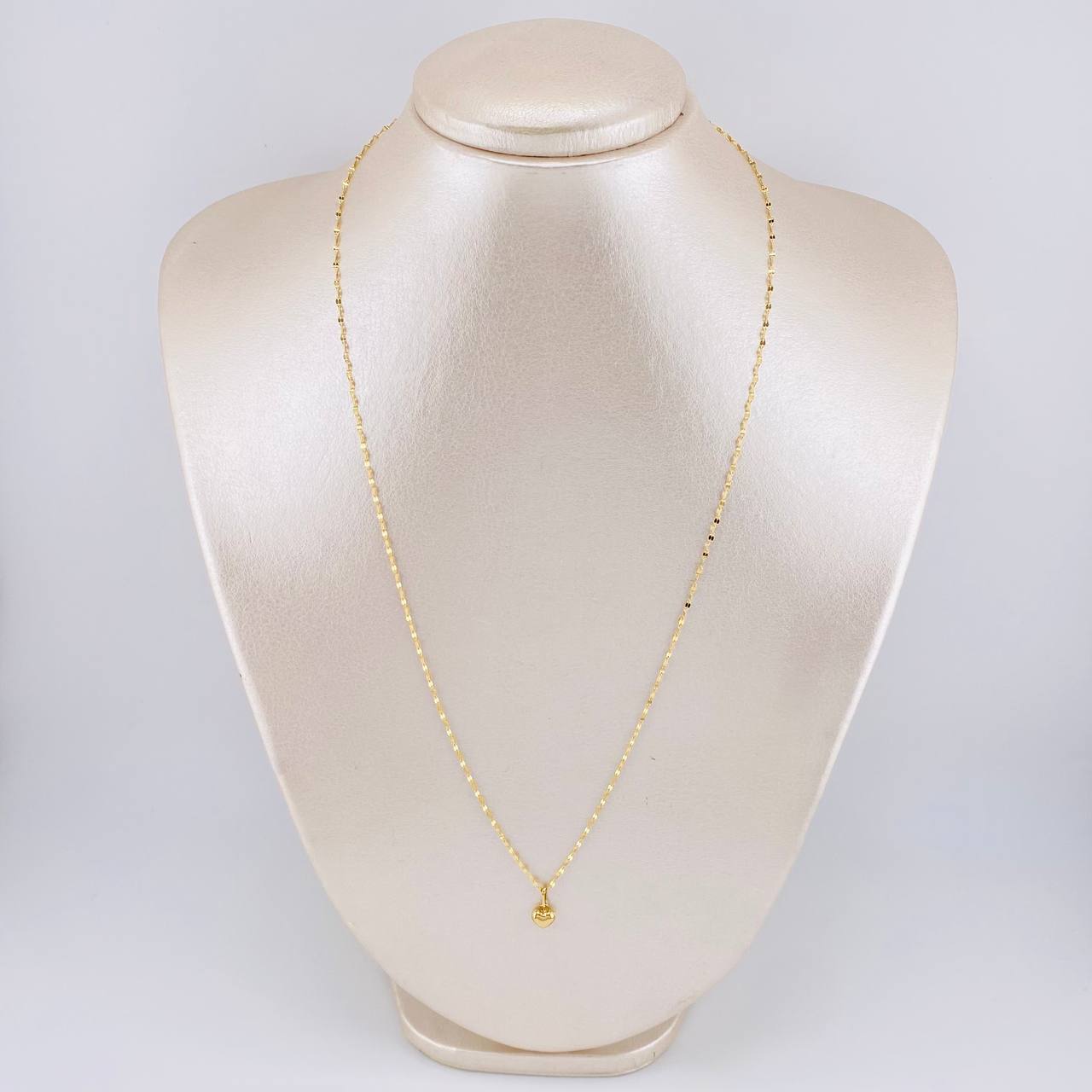 Set Cadena Flor Espejo + Dije Corazón / 1.3gr / 50.5 cm Oro Amarillo 18K