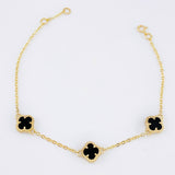 Pulso Trebol Onix Negro 3.2gr / 16cm-17cm / 8mm Oro Amarillo Nac.Esp. 18K ©