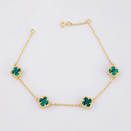 Pulso Modulable Trebol Malaquita Verde 3.65 g / 18.3 cm - 17 cm / 0.5 mm Oro Amarillo 18K