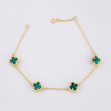 Pulso Modulable Trebol Malaquita Verde 4.45 g / 18.2 cm - 16.6 cm / 1.36 mm Oro Amarillo 18K