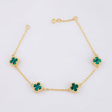 Pulso Trebol Malaquita Verde 4gr / 17cm-18.5cm / 8mm Oro Amarillo Nac.Esp. 18K ©