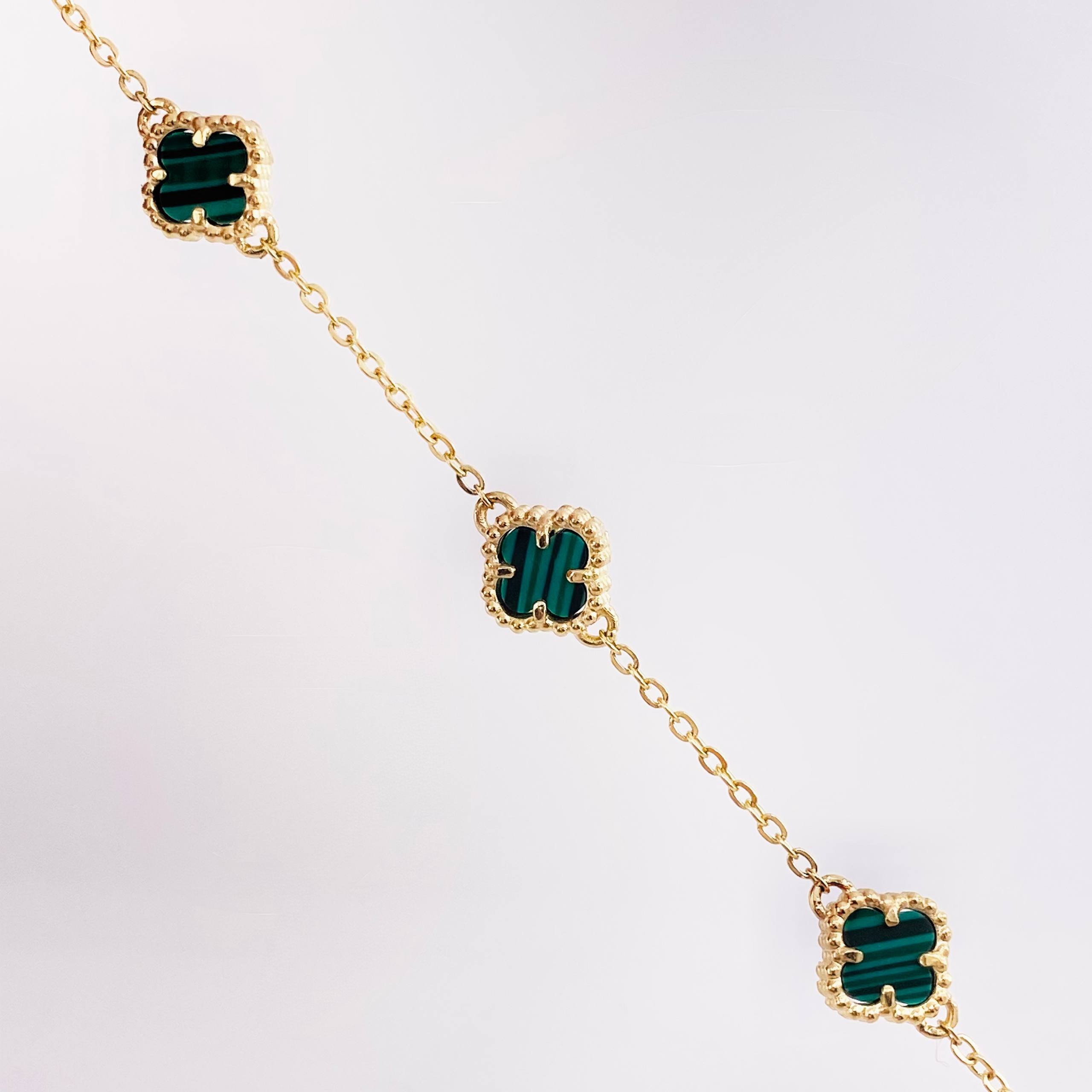 Pulso Trebol Malaquita Verde 4gr / 17cm-18.5cm / 8mm Oro Amarillo Nac.Esp. 18K ©