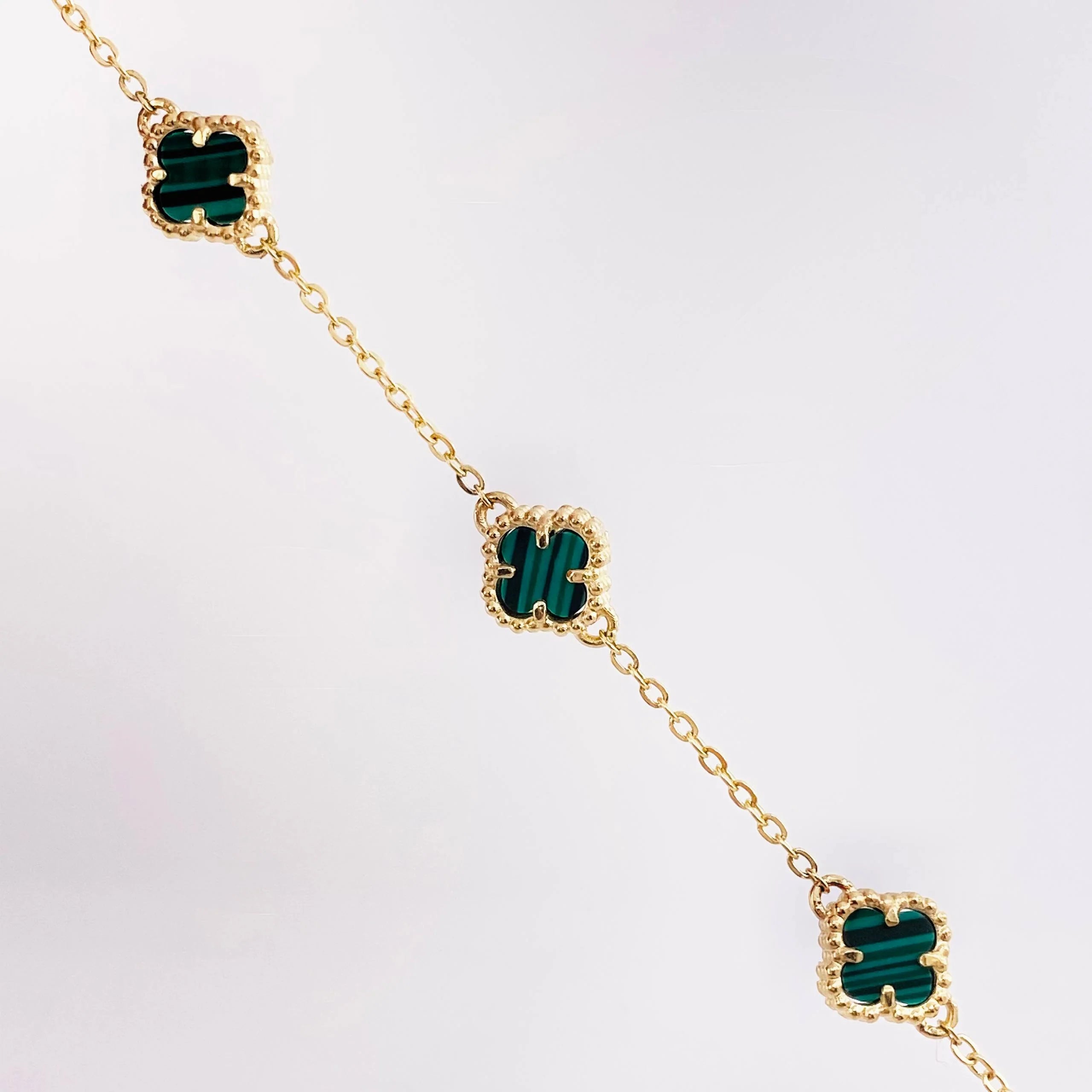 Pulso Modulable Trebol Malaquita Verde 3.65 g / 18.3 cm - 17 cm / 0.5 mm Oro Amarillo 18K