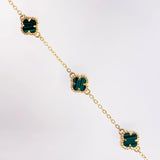 Pulso Modulable Trebol Malaquita Verde 4.45 g / 18.2 cm - 16.6 cm / 1.36 mm Oro Amarillo 18K