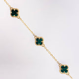 Pulso Trebol Malaquita Verde 4gr / 17cm-18.5cm / 8mm Oro Amarillo Nac.Esp. 18K ©