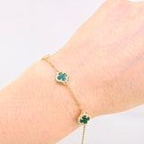 Pulso Trebol Malaquita Verde 4gr / 17cm-18.5cm / 8mm Oro Amarillo Nac.Esp. 18K ©