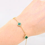 Pulso Modulable Trebol Malaquita Verde 3.65 g / 18.3 cm - 17 cm / 0.5 mm Oro Amarillo 18K