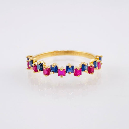 Anillo Carril Zafiros Azules Fucsias 74pts 1.8gr / T7 / Oro Amarillo 18K