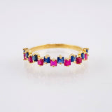 Anillo Carril Zafiros Azules Fucsias 74pts 1.8gr / T7 / Oro Amarillo 18K