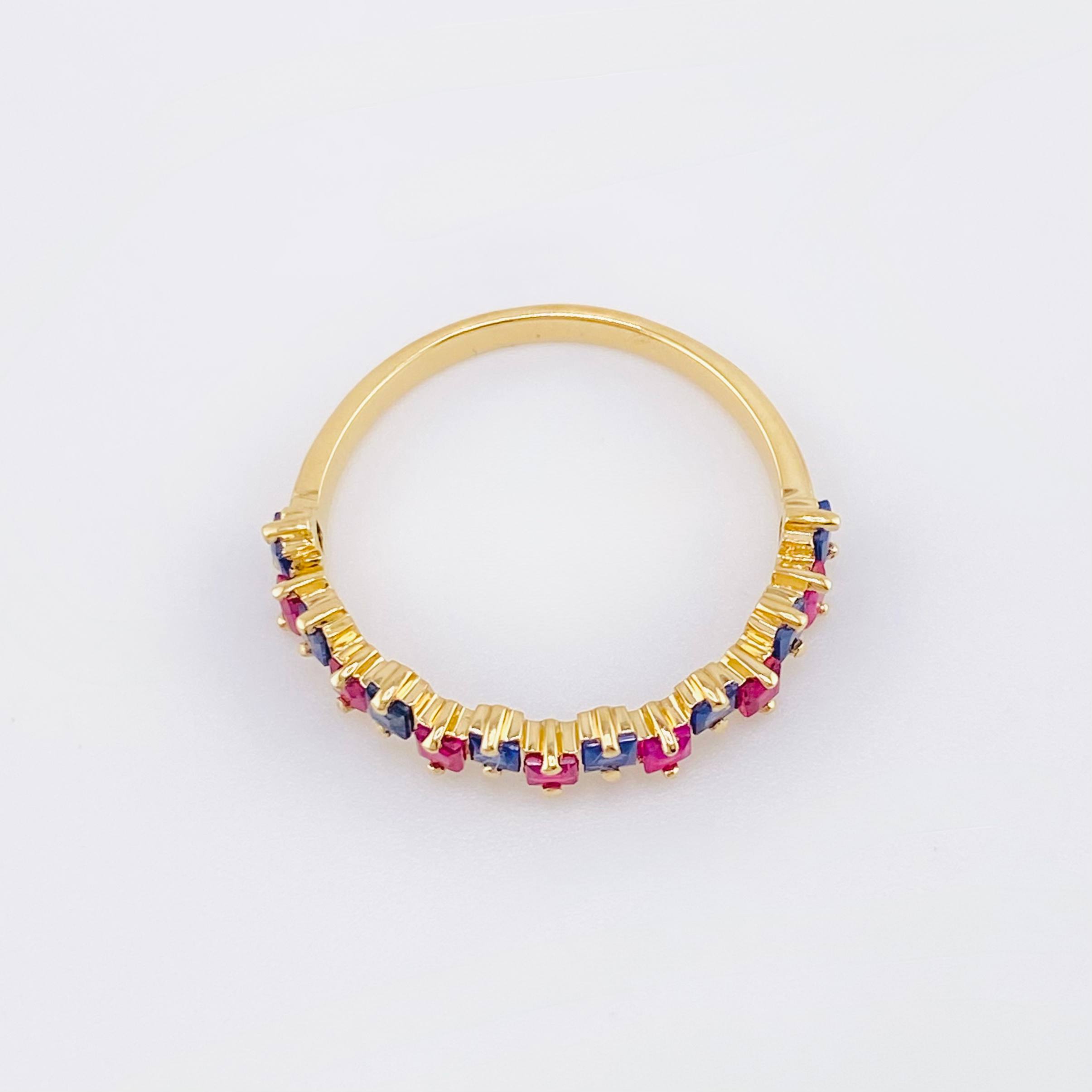 Anillo Carril Zafiros Azules Fucsias 74pts 1.8gr / T7 / Oro Amarillo 18K