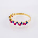 Anillo Carril Zafiros Azules Fucsias 74pts 1.8gr / T7 / Oro Amarillo 18K