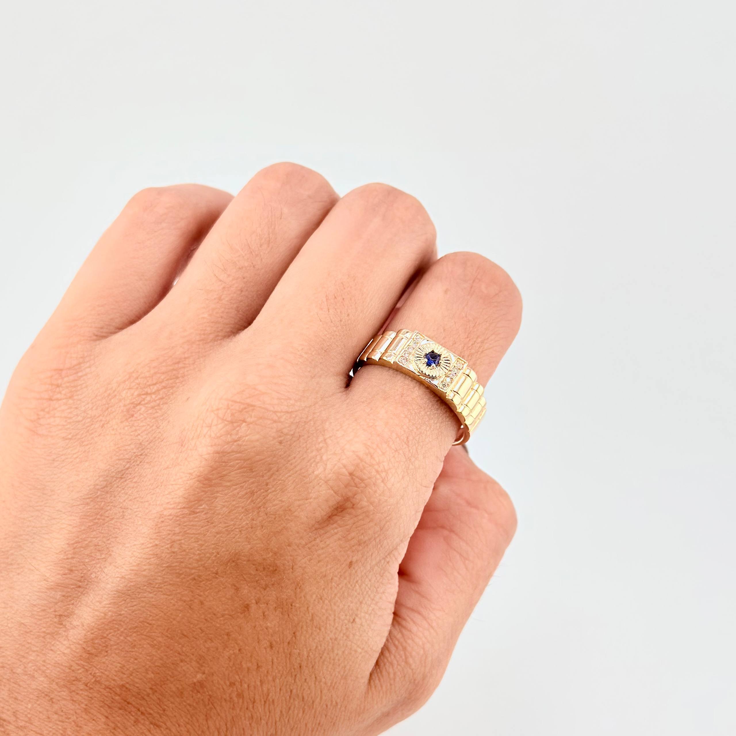 Anillo Sello Aro Rayado 4.3g / T10 1/2 Oro Amarillo 18K