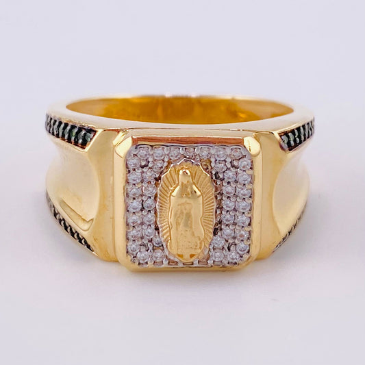 Anillo Sello Virgen Guadalupe 9.35g / T10 Dos Oros Amarillo Blanco 18K
