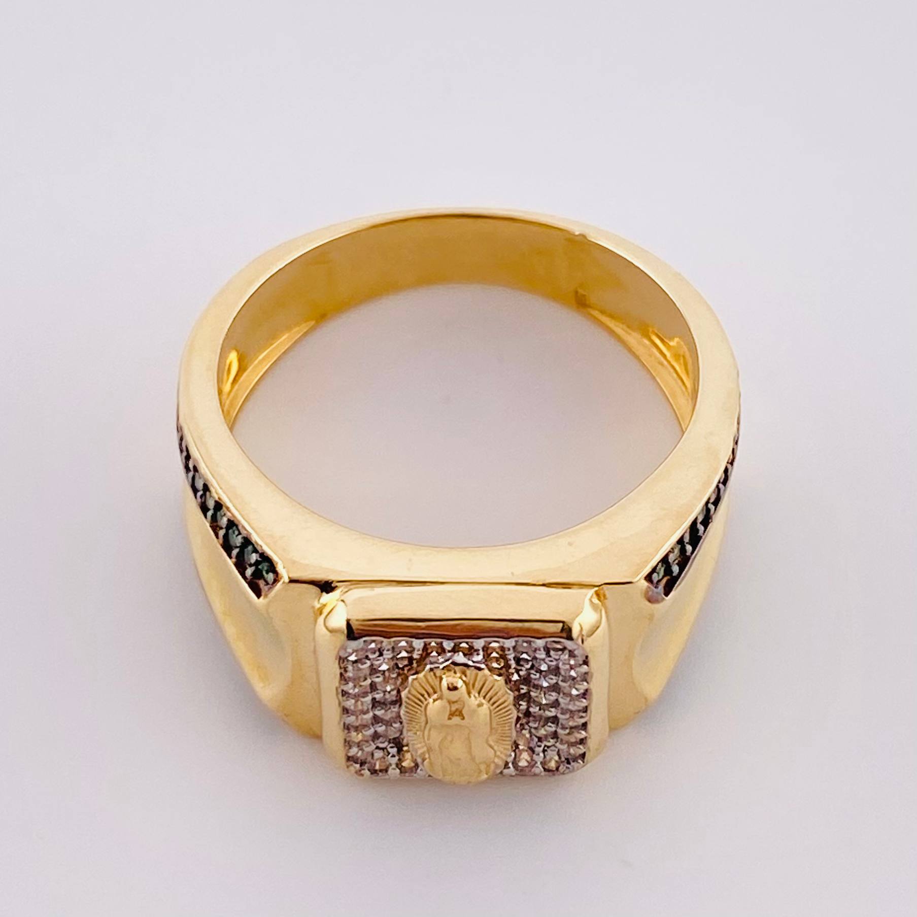 Anillo Sello Virgen Guadalupe 9.35g / T10 Dos Oros Amarillo Blanco 18K