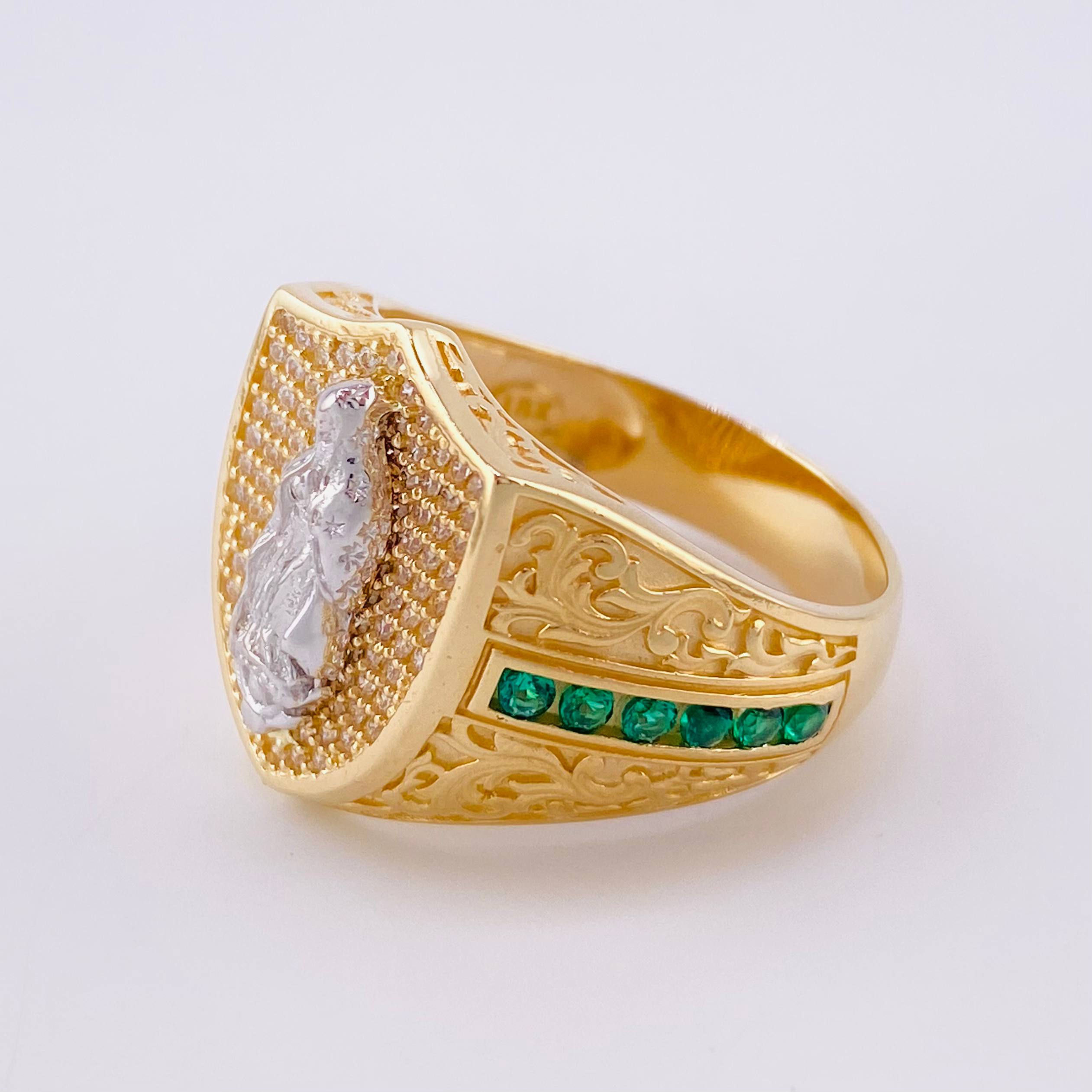 Anillo Escudo Virgen Guadalupe 12.65g / T11 1/2 Dos Oros Amarillo Blanco 18K