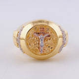 Anillo Sello Cruz Cristo 14.6g / T11 1/2 Tres Oros 18K