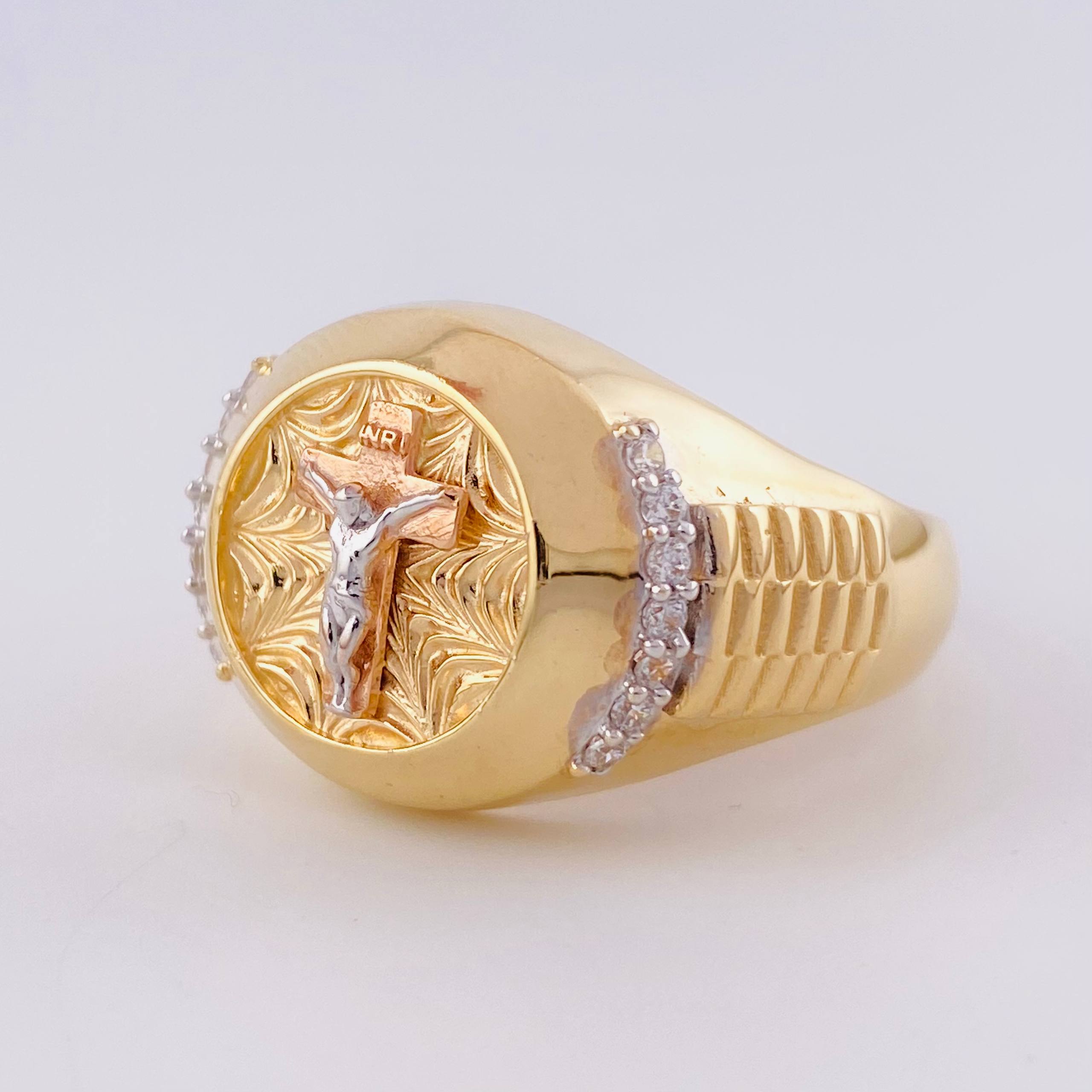 Anillo Sello Cruz Cristo 14.6g / T11 1/2 Tres Oros 18K