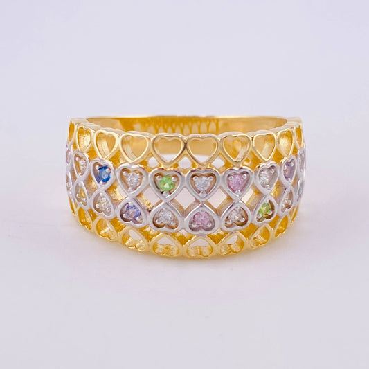 Anillo Canasta Corazones 5.4g / T8 1/4 Dos Oros Amarillo Blanco 18K