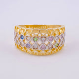 Anillo Canasta Corazones 5.4g / T8 1/4 Dos Oros Amarillo Blanco 18K