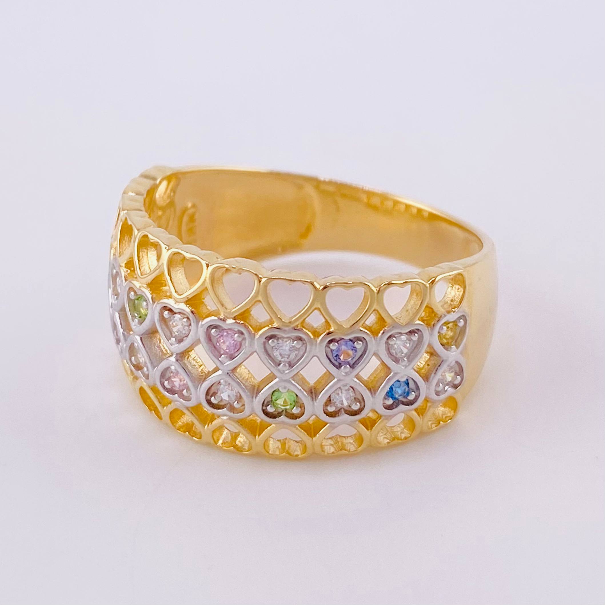 Anillo Canasta Corazones 5.4g / T8 1/4 Dos Oros Amarillo Blanco 18K