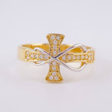 Anillo Cruz Infinito 3.2g / T8 Dos Oros Amarillo Blanco 18K