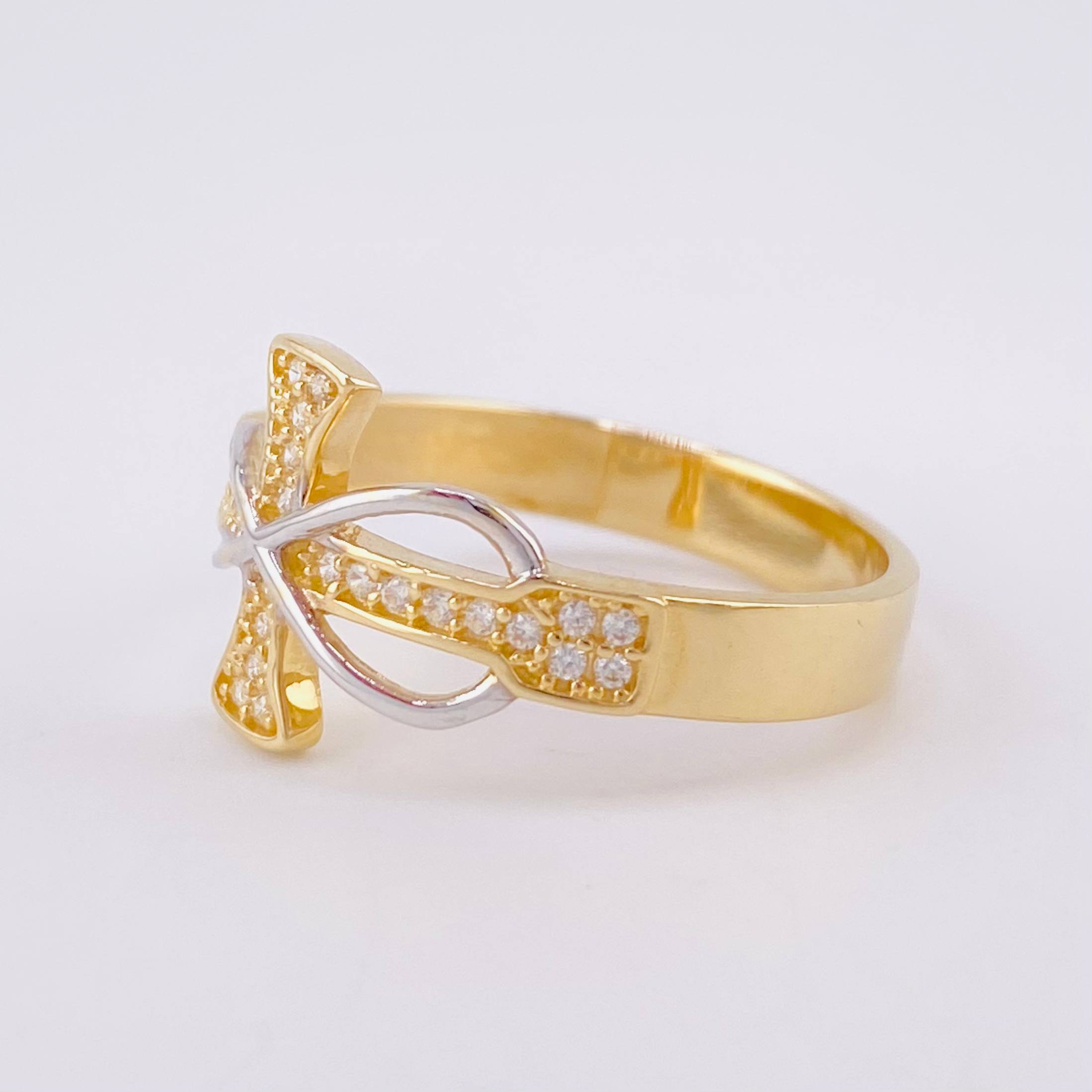 Anillo Cruz Infinito 3.2g / T8 Dos Oros Amarillo Blanco 18K