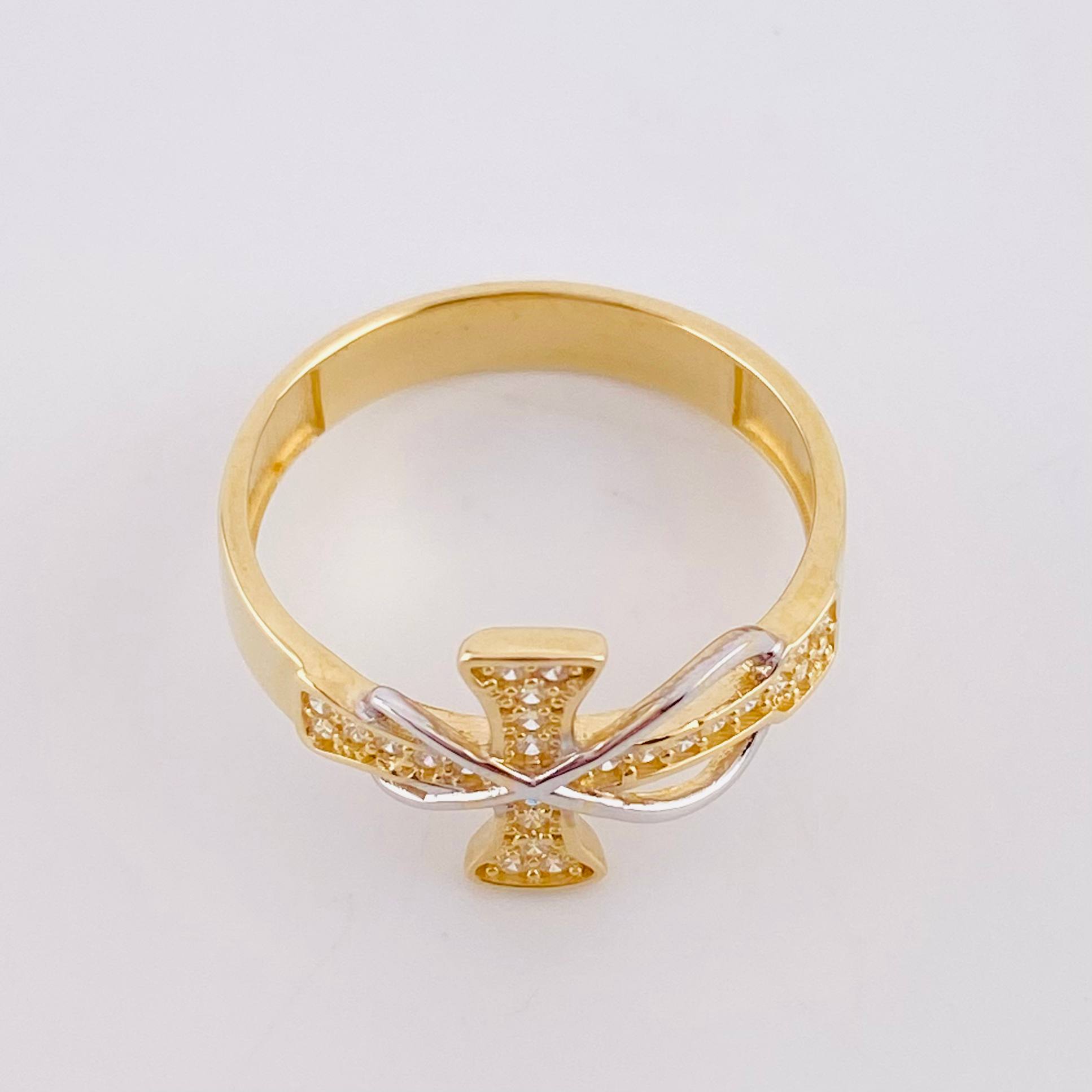 Anillo Cruz Infinito 3.2g / T8 Dos Oros Amarillo Blanco 18K