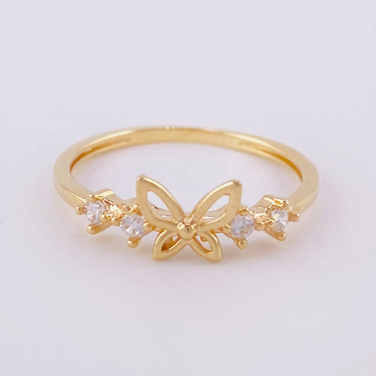 Anillo Silueta Mariposa Zirconias 1.4g / T5 3/4 Oro Amarillo 18K