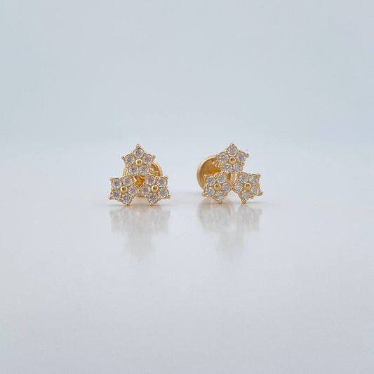 Topos Trio Flores 1.05gr / Circones Blancos Oro Amarillo 18K $