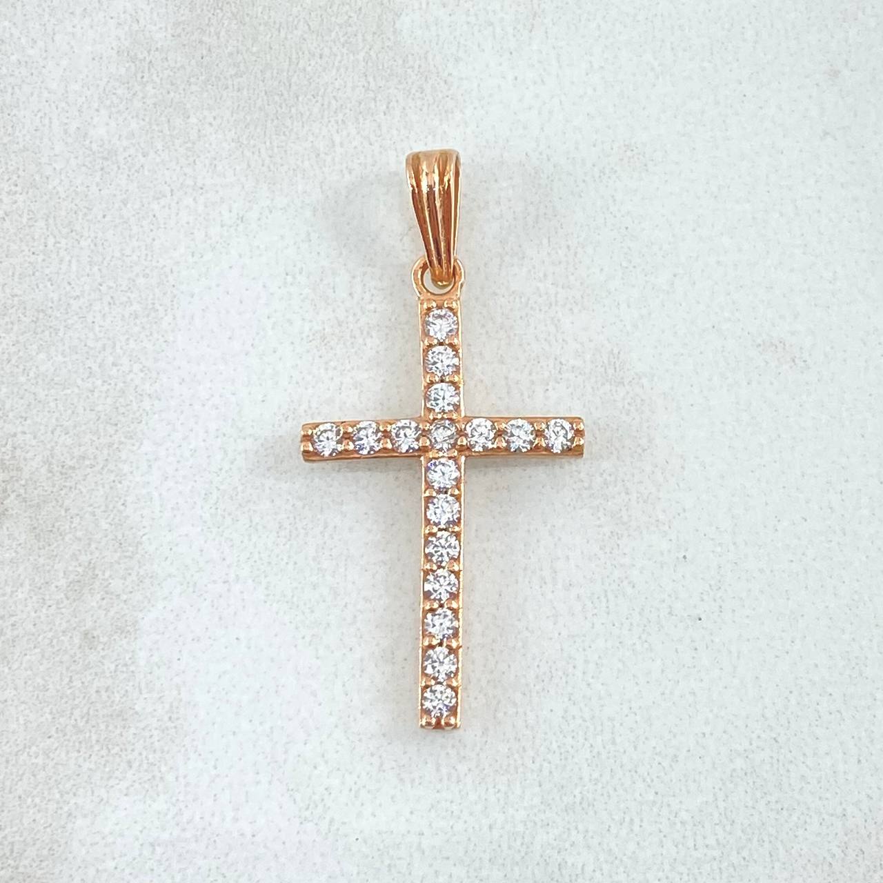 Dije Cruz Tupida 1.6gr / 3cm / Circones Blancos Oro Rosa 18K *