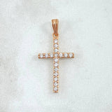 Dije Cruz Tupida 1.6gr / 3cm / Circones Blancos Oro Rosa 18K *