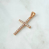 Dije Cruz Tupida 1.6gr / 3cm / Circones Blancos Oro Rosa 18K *