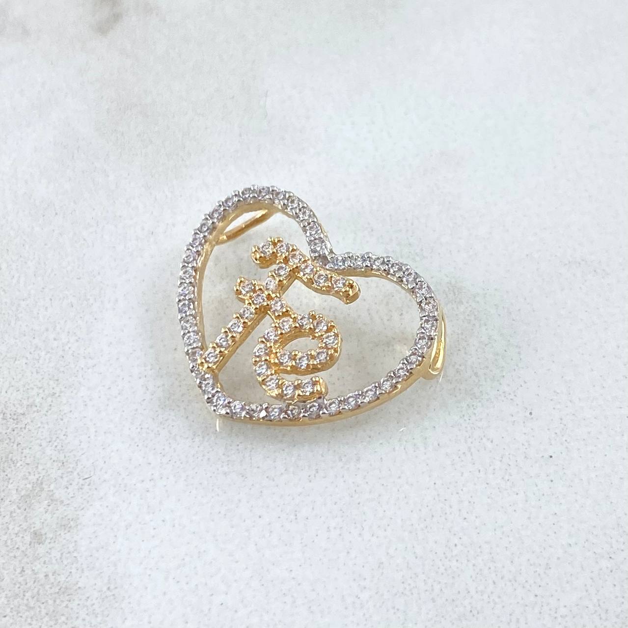 Dije Corazon Fe 1.65gr / 1.5cm / Sin Cargador - Circones Blancos Oro Amarillo 18K *
