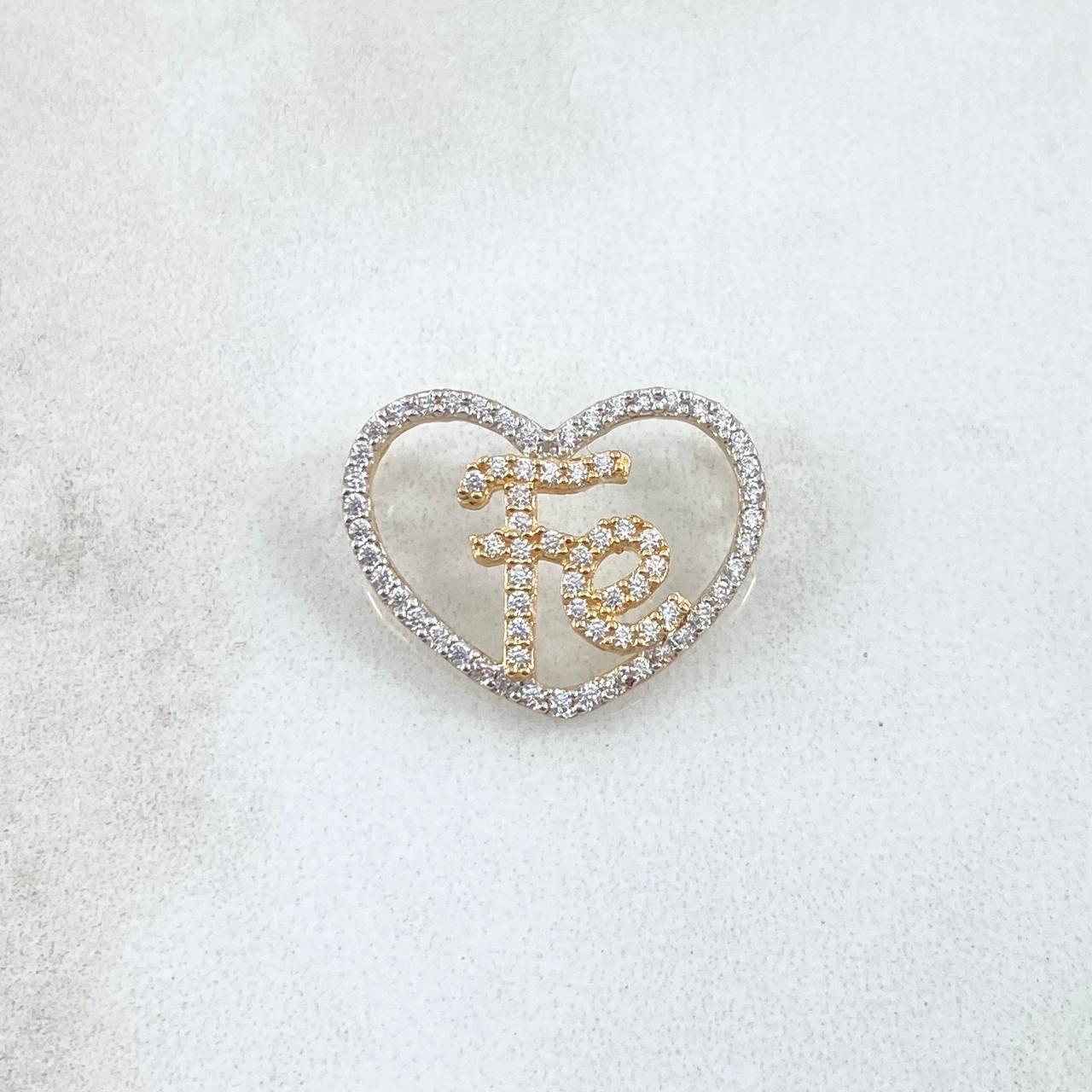 Dije Corazon Fe 1.65gr / 1.5cm / Sin Cargador - Circones Blancos Oro Amarillo 18K *