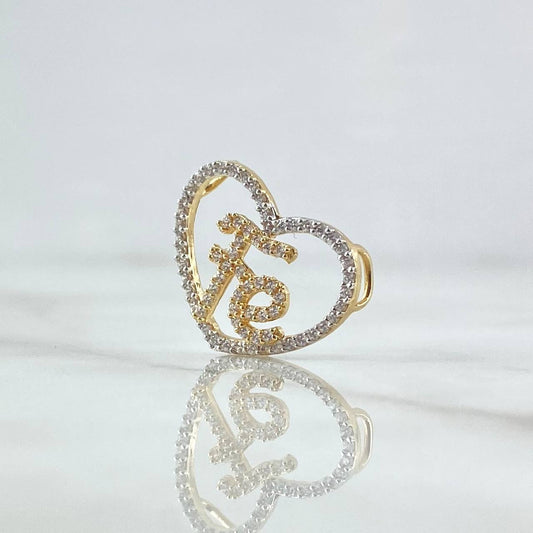 Herraje Dije Corazón Fe 1.65gr / 1.5cm-2cm / Silueta Circones Blancos Oro Amarillo 18K