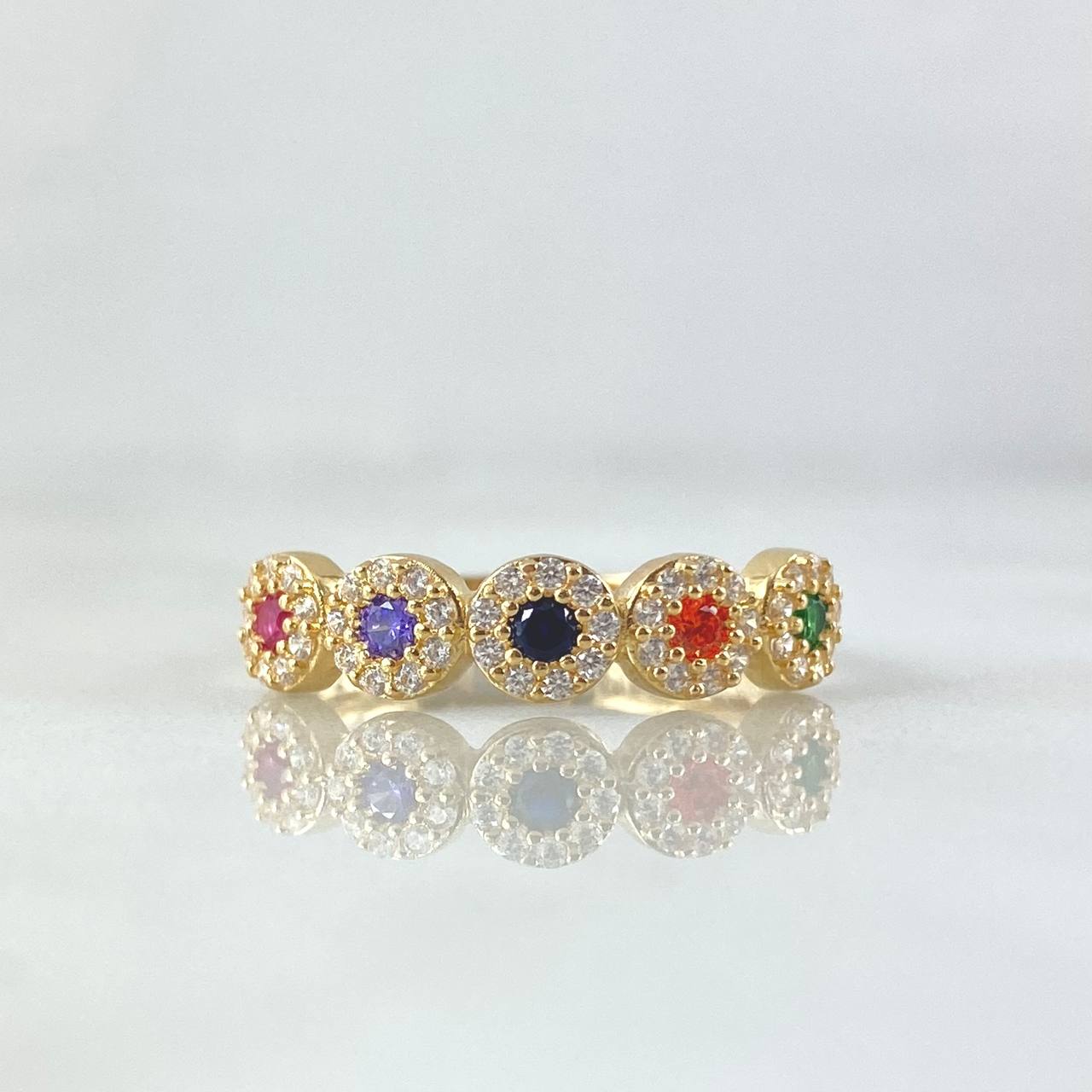 Anillo Media Halos 2.4gr / T7 / Circones Multicolor Oro Amarillo 18K ©