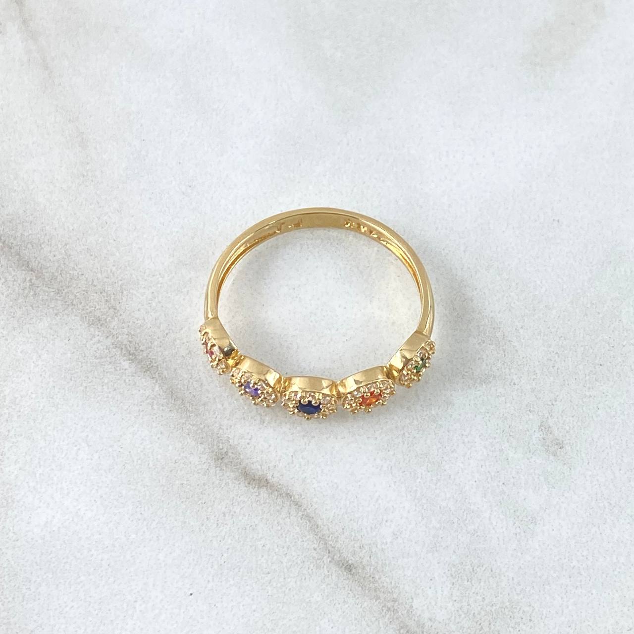 Anillo Media Halos 2.4gr / T7 / Circones Multicolor Oro Amarillo 18K ©