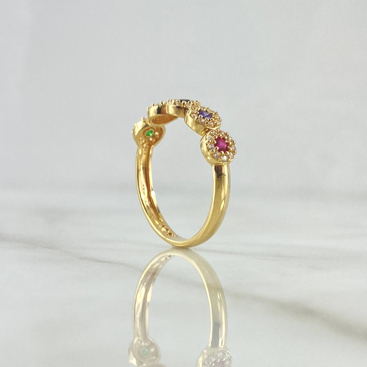 Anillo Media Halos 2.4gr / T7 / Circones Multicolor Oro Amarillo 18K ©