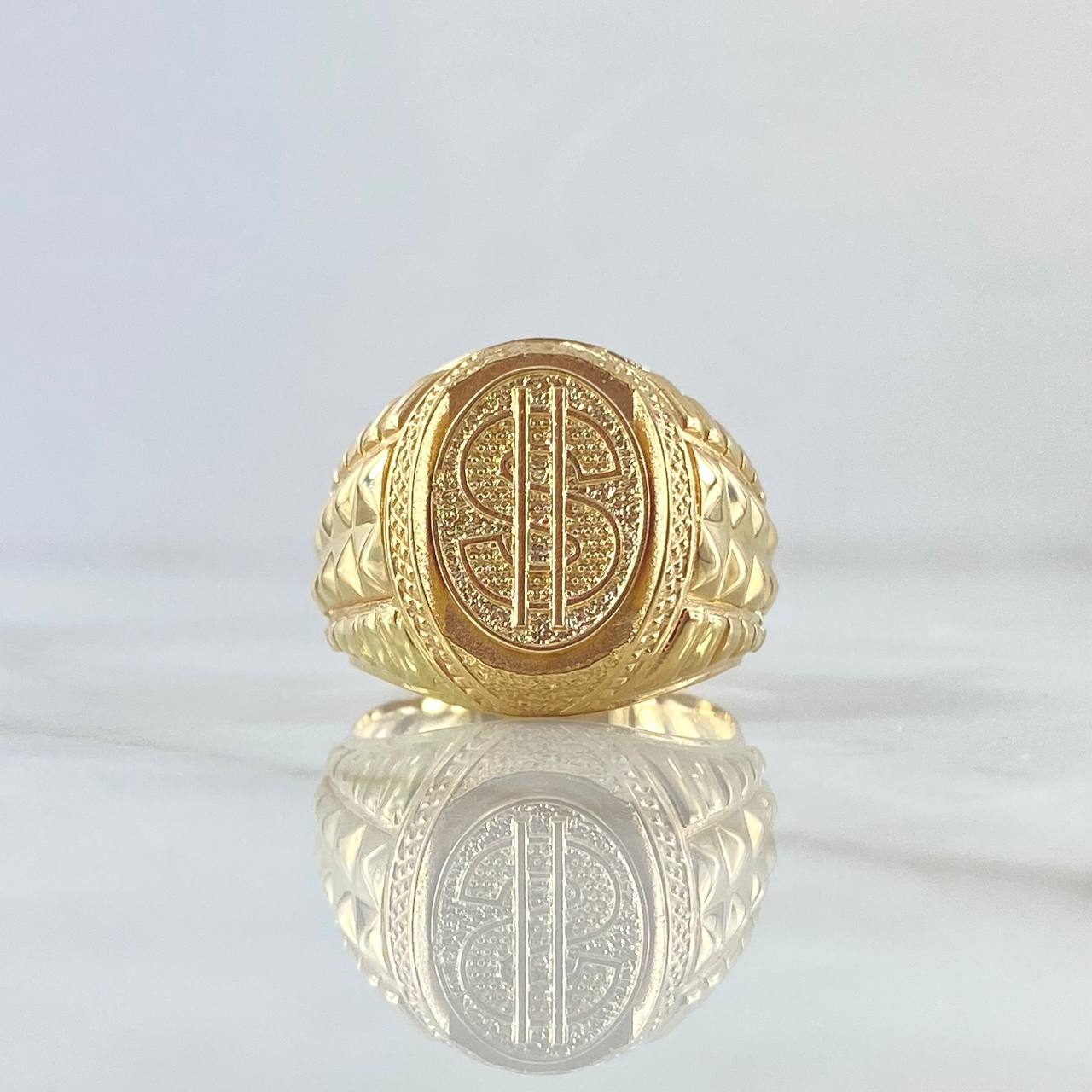 Anillo Sello Signo Dólar  6.4gr / T8 1/2 / Oro Amarillo 18K ©