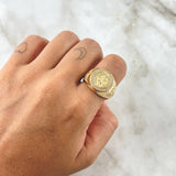 Anillo Sello San Benito 6.55gr / T9 1/4 / Cruces - Circones Blancos Oro Amarillo 18K