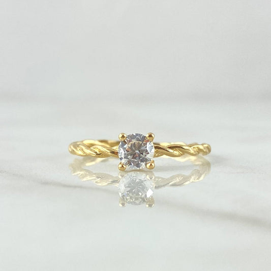 Anillo Solitario Trenzado 1.7gr / T7 3/4 / Circon Blanco Oro Amarillo 18K