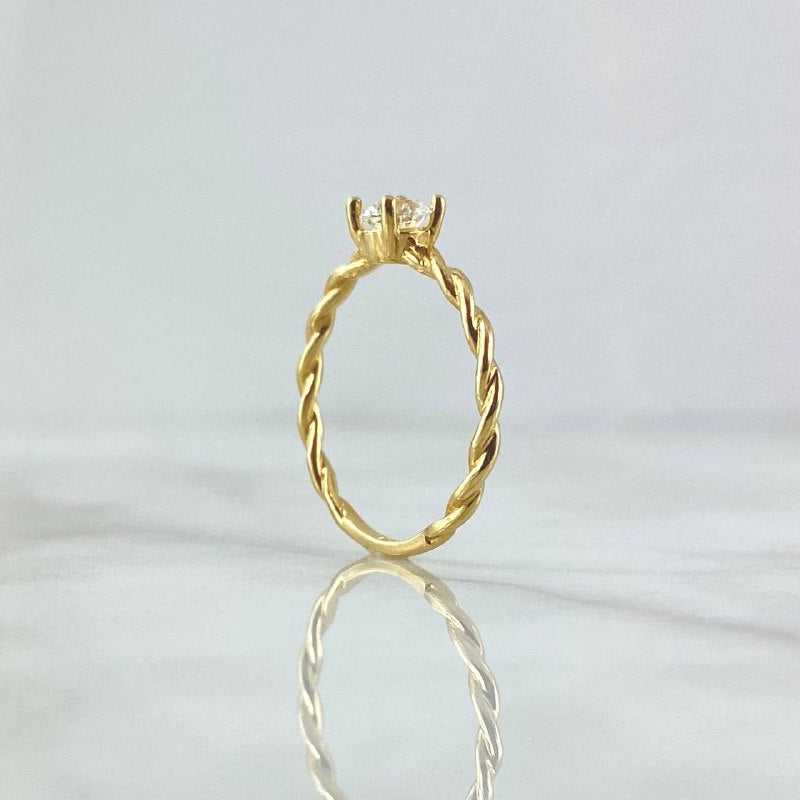 Anillo Solitario Trenzado 1.7gr / T7 3/4 / Circon Blanco Oro Amarillo 18K