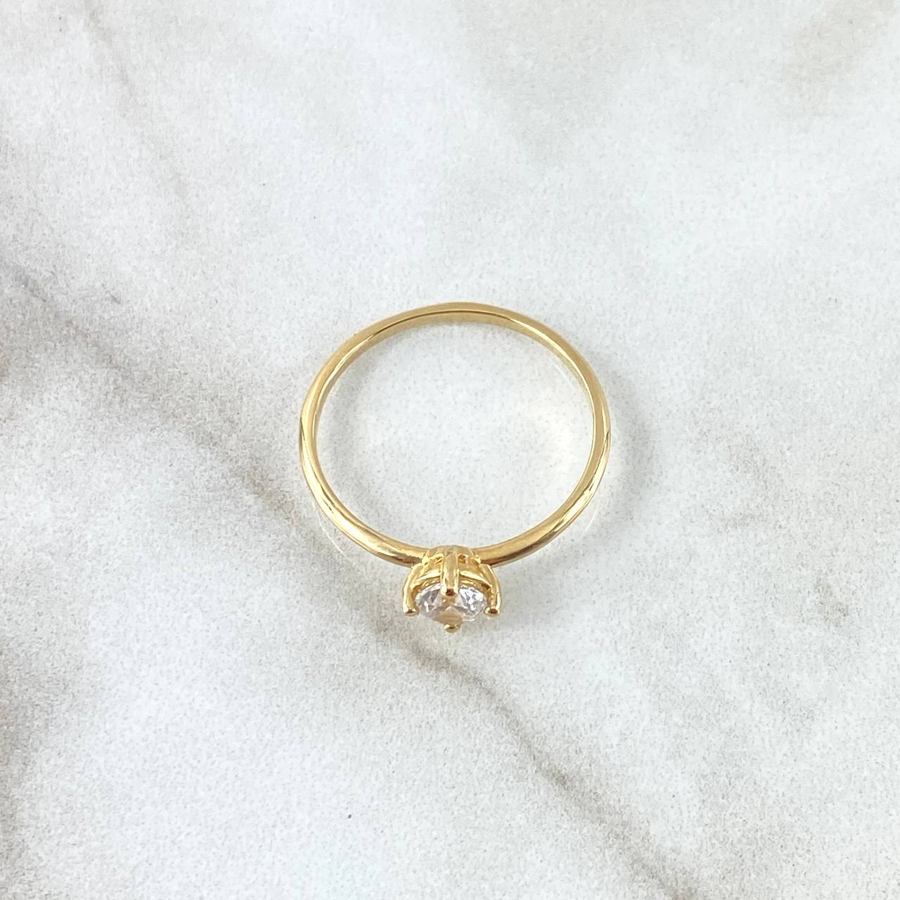 Anillo Solitario Tenue 1.6gr / T6 1/2 / Circon Blanco Oro Amarillo 18K ©