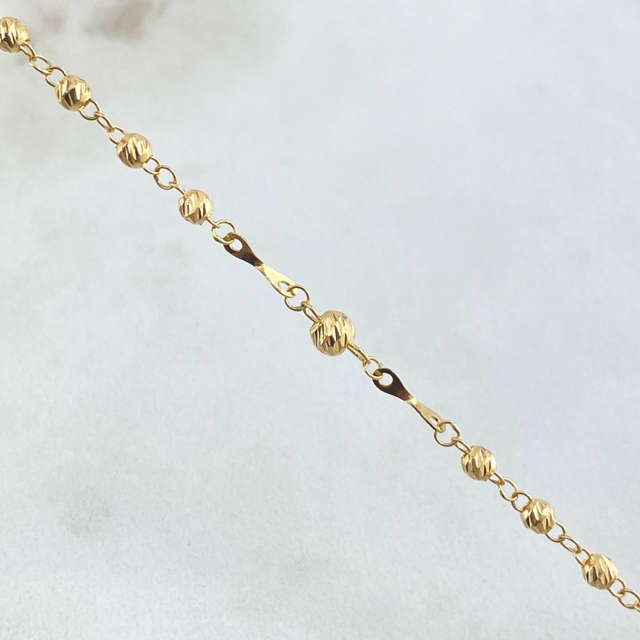 Rosario Virgen Milagrosa Cruz Puntas Floreadas 6.55gr / 50cm / 3mm4mm Bolas Diamantadas Oro Amarillo 18K