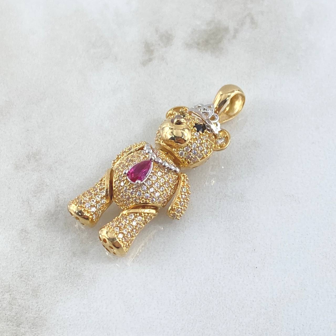 Dije Oso Articulado Collar Corona  9.05gr / 4cm / Circones Blancos Fucsia Negro Dos Oros Amarillo Blanco